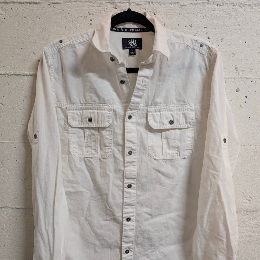 Rock & Republic White Button Up Long Shirt Men's Size S